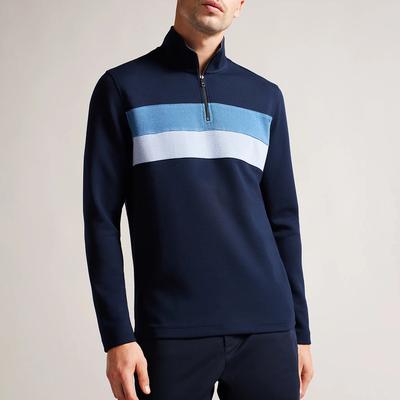 Navy Veller Stripe Panel Half Zip Jumper