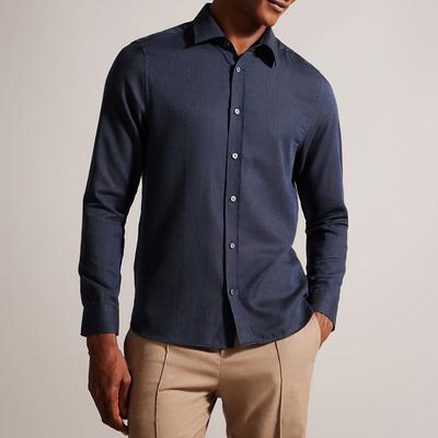 Navy Crotone Cotton Herringbone Shirt