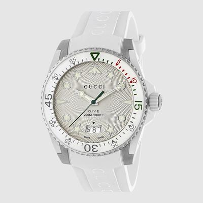 Gucci Dive Watch 40mm in Grey Stainless Steel & White Rubber