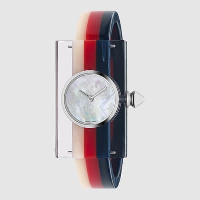 Vintage Web Watch in Cream Red Blue Resin 