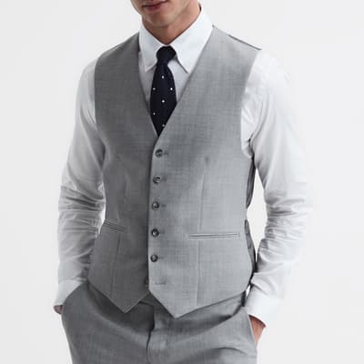 Grey Arrow Textured Weave Wool Blend Waistcoat