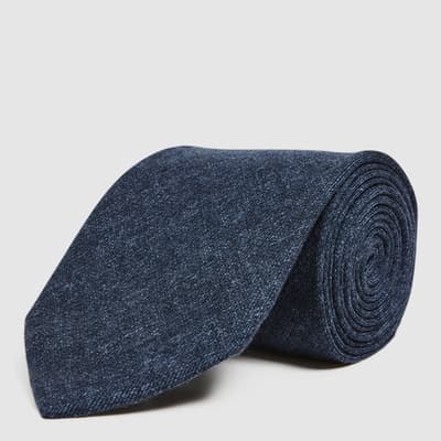 Dark Blue Saturn Wool Silk Blend Tie