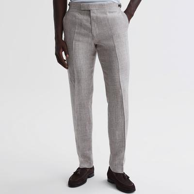 Beige Angel Puppytooth Slim Linen Trousers