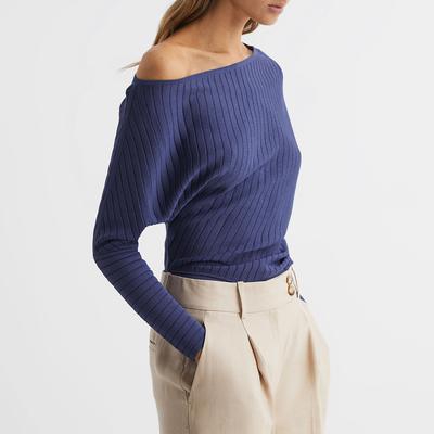 Navy Sage Off The Shoulder Jumper