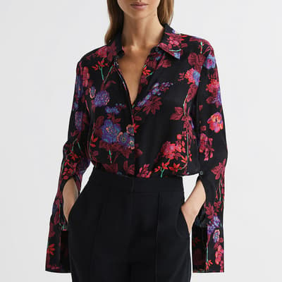 Black/Pink Polly Textured Floral Shirt