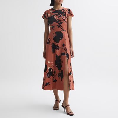 Brown Floella Ground Floral Midi Dress