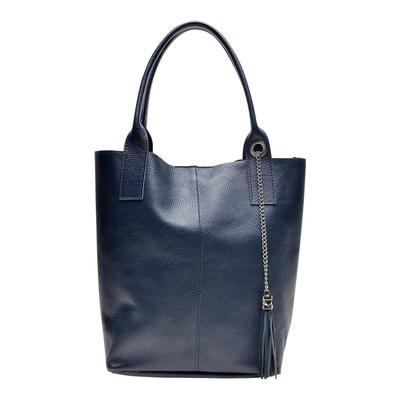 Blue Italian Leather Tote Bag