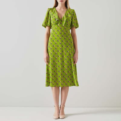 Lime Floral Edeline Silk Midi Dress