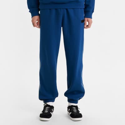 Blue Graphic Piping Cotton Blend Joggers