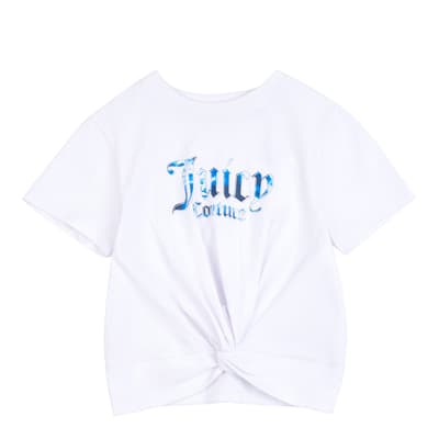 Girl's White Cotton Marble Tie Front T-Shirt