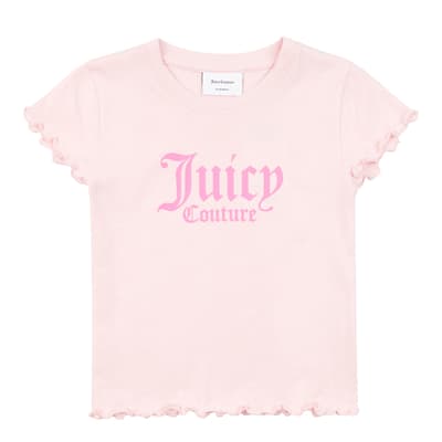 Girl's Pink Cotton Branded T-Shirt
