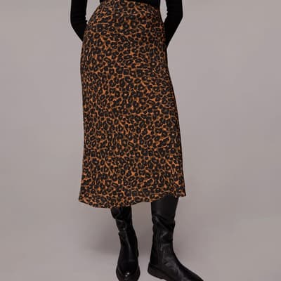 Brown Classic Leopard Bias Cut Skirt