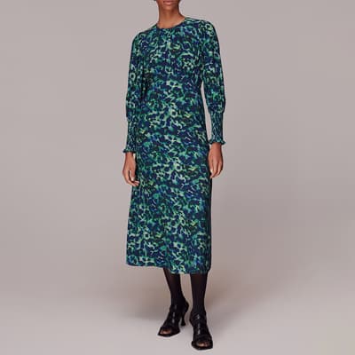 Green/Multi Ink Cheetah Print Midi Dress