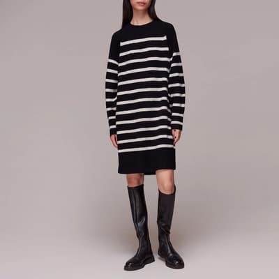 Black/White Stripe Crew Neck Knit Dress