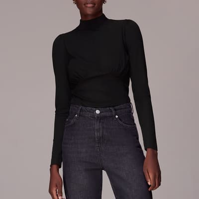 Black Gathered Roll Neck Top