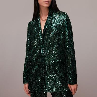 Green Sequin Single Breasted Blazer 