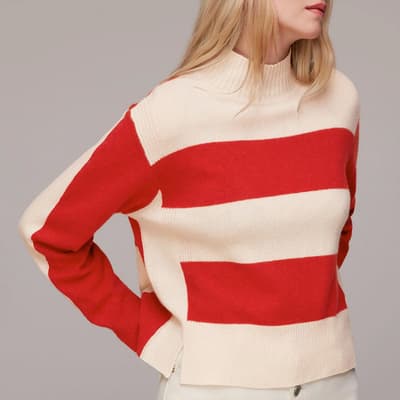 Red/White Colour Block Wool Jumper 