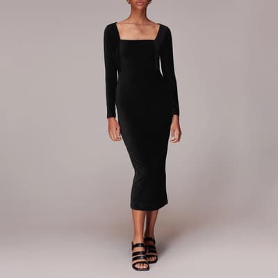Black Jersey Velvet Midi Dress