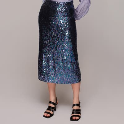 Blue Sally Sequin Straight Skirt