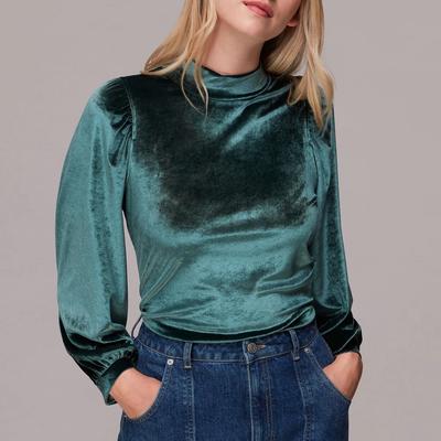 Green High Neck Velvet Top 