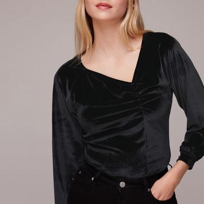 Black Asymmetric Neck Velvet Top