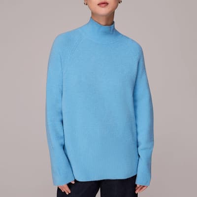Blue Relaxed Funnel Neck Jumper
