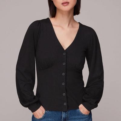 Black Amber V Neck Button Top