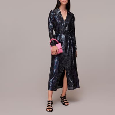 Black Stripe Sequin Midi Dress 