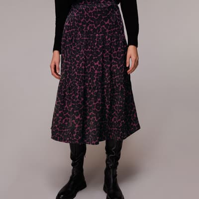 Black/Pink Smudge Animal Tiered Skirt