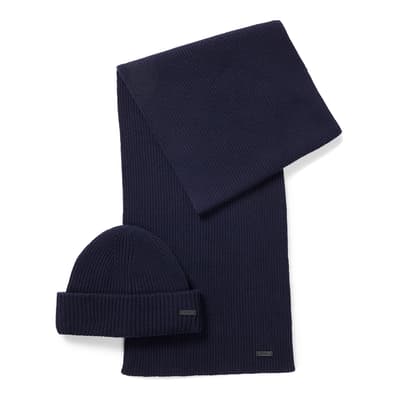 Dark Blue Fantastico Wool Blend Hat and Scarf Set