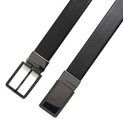 Black Greg Leather Belt with Double Buckle