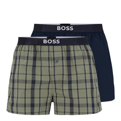 Multi Check and Plain Boxer Shorts 2 Pack