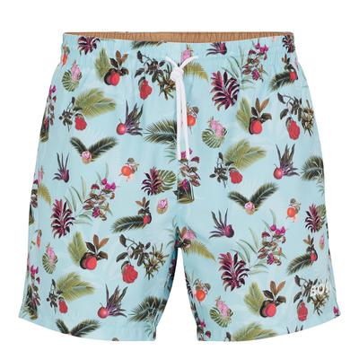 Blue Leaf Print Swim Shorts