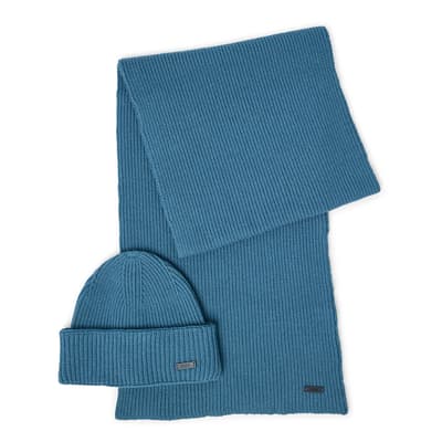 Blue Fantastico Wool Blend Hat and Scarf Set
