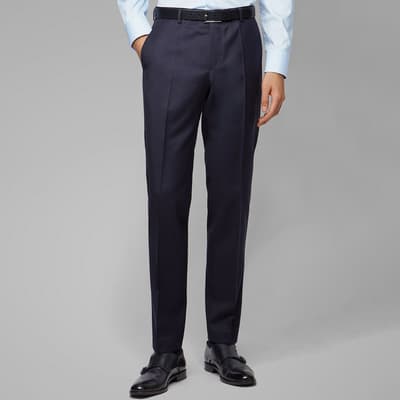 Dark Blue Lenon Wool Suit Trousers
