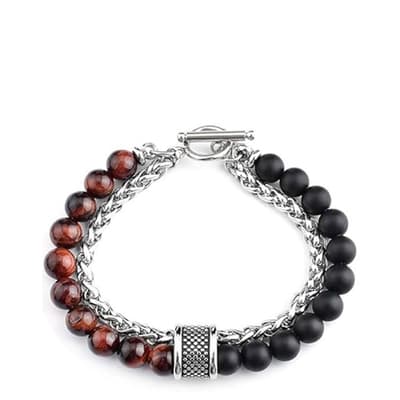 Silver Onyx & Tiger Eye Chain Bracelet