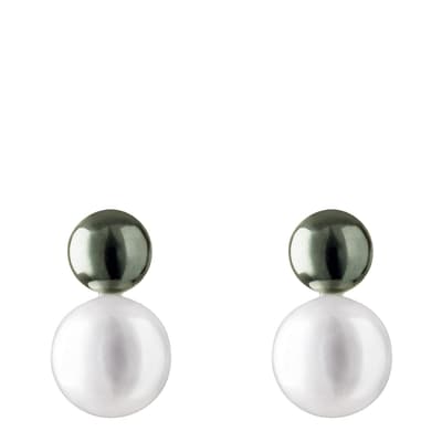 Black  White Sterling Silver White & Black Freshwater Pearl Earrings