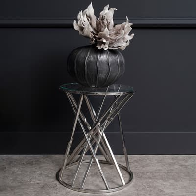 Iconic Nickel Twist Round Side Table With Glass Top