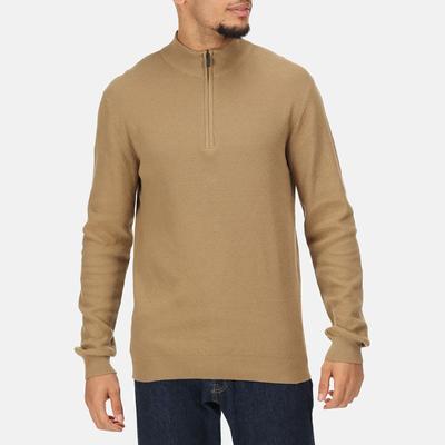 Beige Cotton Quarter Zip Knitted Jumper