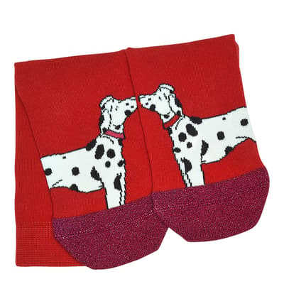 Bright Red Christmas Dogs 1Pk Dog Socks