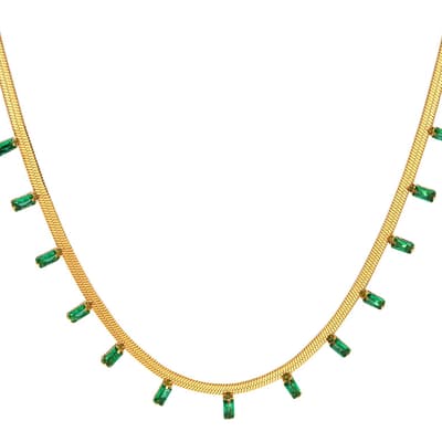 18K Gold Green Emerald- Cut Drape Necklace