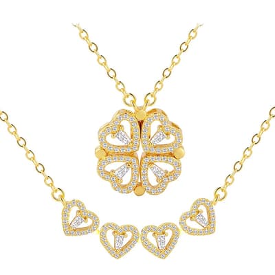 18K Gold Heart Cz Versaitile Necklace