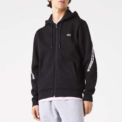 Black Branded Taping Cotton Blend Zip Up Hoodie