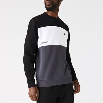 Black Colour Block Cotton Blend Sweatshirt
