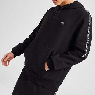 Black Branded Taping Cotton Hoodie