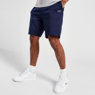 Navy Embroidered Logo Cotton Blend Shorts