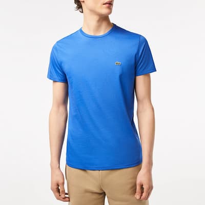 Blue Embroidered Logo Cotton T-Shirt