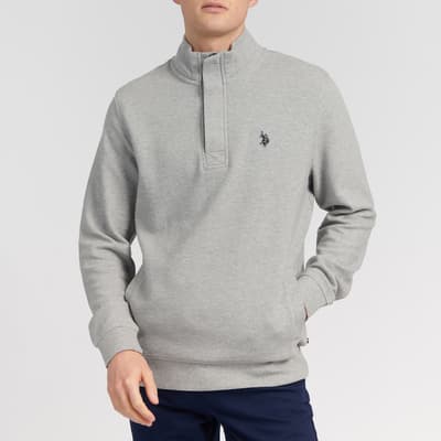 Grey Half Zip Cotton Sweatshirt