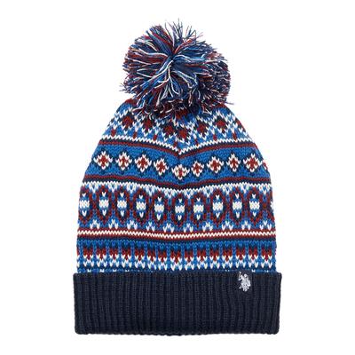 Navy Printed Cotton Beanie