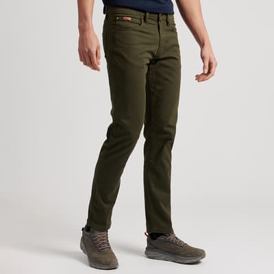 Dark Green Cotton Blend Woven Trousers